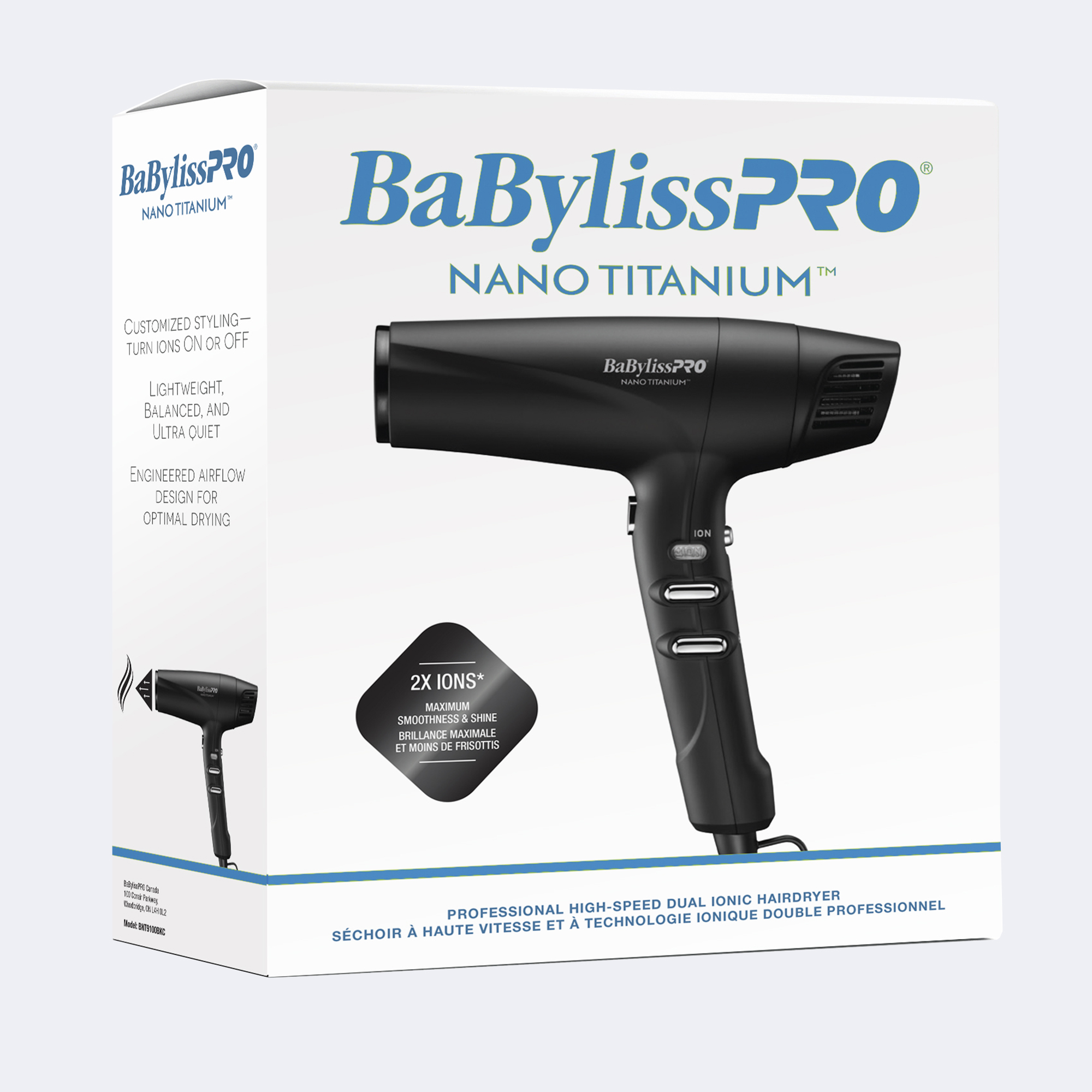 BaBylissPRO Nano Titanium High Speed Dual Ionic Hairdryer Black ca dannyco